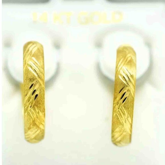 Diamond Cut Solid 14k Yellow Gold Hoops Earrings